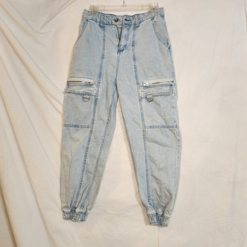 HOT TOPIC Light Wash Denim Cargo Joggers Cuffed Grunge Y2K Jeans Pants Size 3